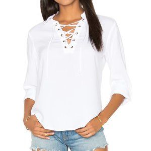 Bella Dahl White Lace Up Long Sleeve Top
